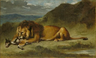 Løve, der sluger en ged